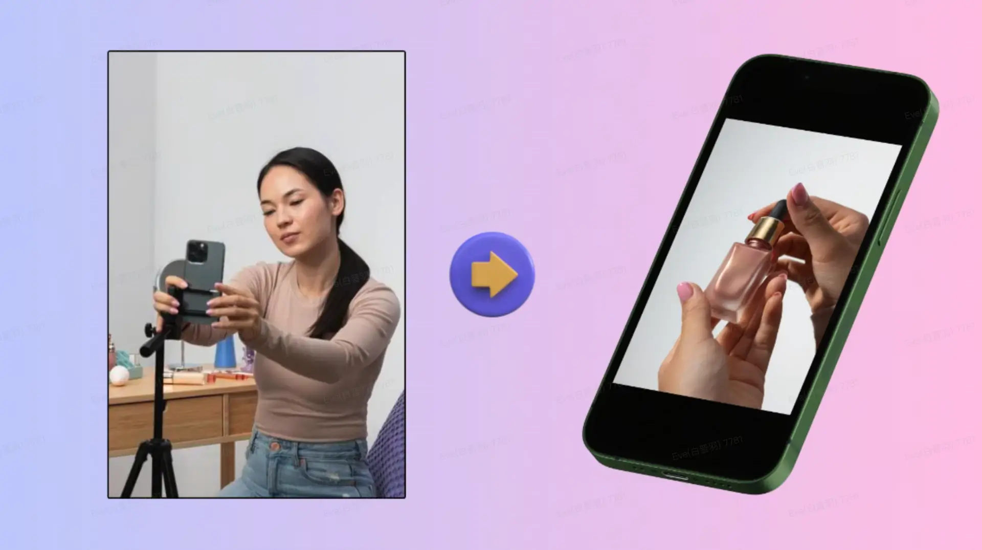 A creator filming a product video beside the resulting phone content